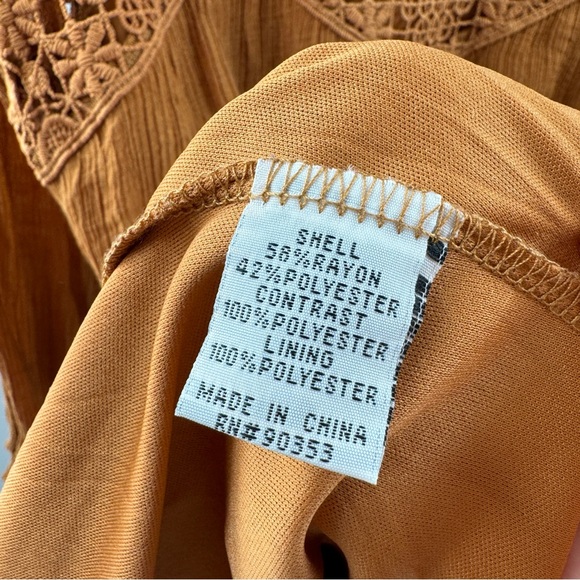 Rebellion Boho Orange Crochet Yoke Dress Size Large - Picture 8 of 8